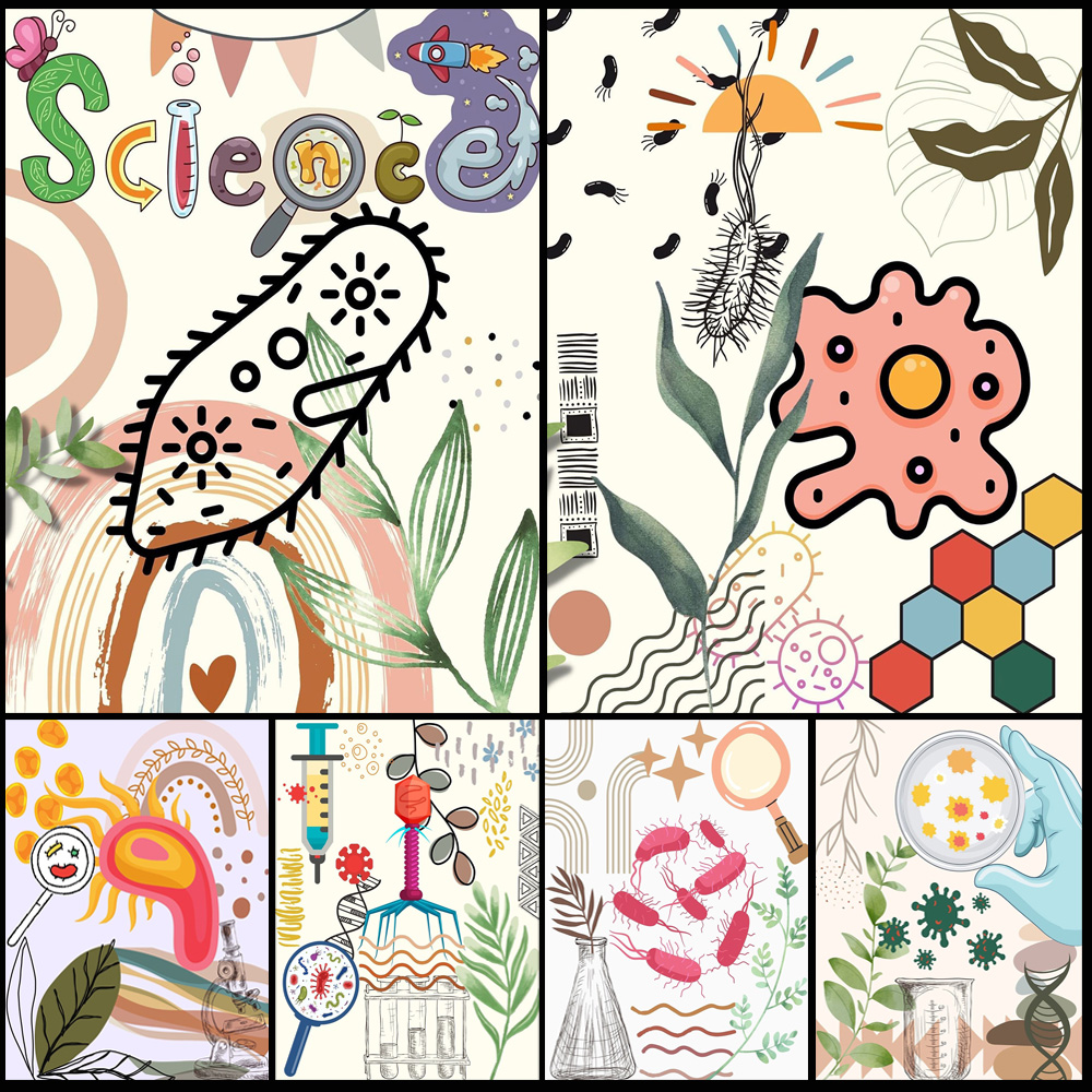 Science Nursery - Cartoon Microbiology Watercolor Science Nursery Poster