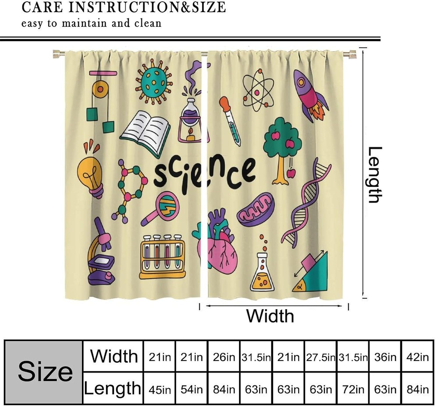 Science Theme Curtains 2pcs Ed - огляд і ціна Science Nursery